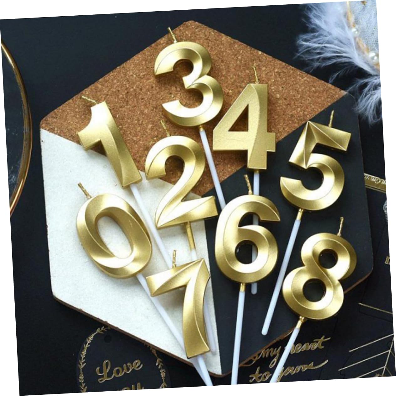 Vela Numérica de Cumpleaños 10 Piezas de Parafina Dorada | Decoración para Pastel en Baby Shower y Fiesta, Textura Resistente, Aspecto Elegante