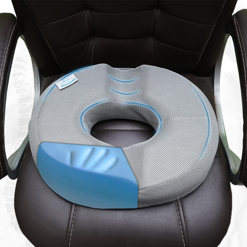 QUALISURE Donut Pillow for Tailbone Pain Orthopedic Coccyx Cushion for Tailbone Pain for Sitting Memory Foam Donut Cushion Pillow for Piles, Hemorrhoid, Lumar Pain Donut Ring Coccyx Pillow Car/Chair (B0CZ7JBXNY) Amazon Price History, Amazon Price Tracker