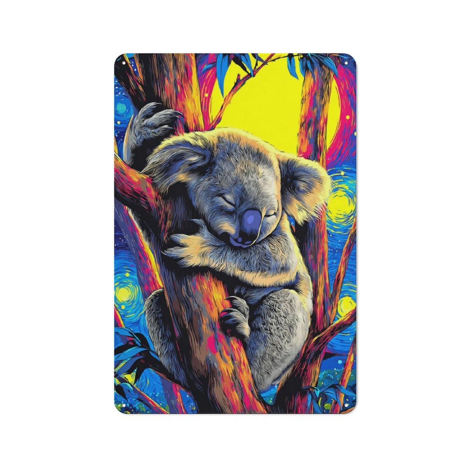 Junmoney Koala In Vibrant Tree Clean Industrial Industrial Metal Sign 30X20cm, Studio Wall Art For Loft, Studio, Office Or Creative Room