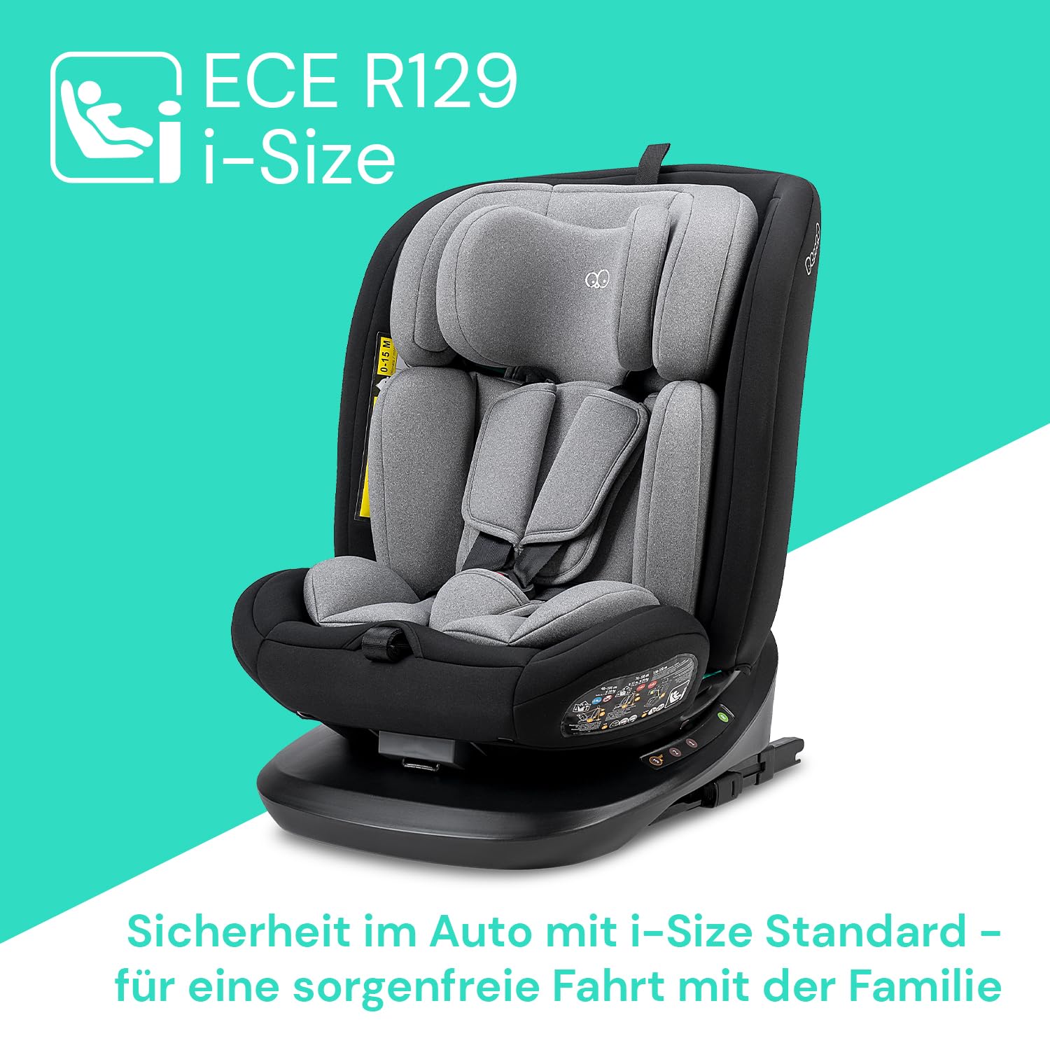 Booboo Safety Lissabon – Der flexible 360° drehbare Kindersitz (40-150 cm), sicher & mitwachsend, Reboard bis 4 Jahre, Isofix & Top-Tether, extra Komfort – Black Grey