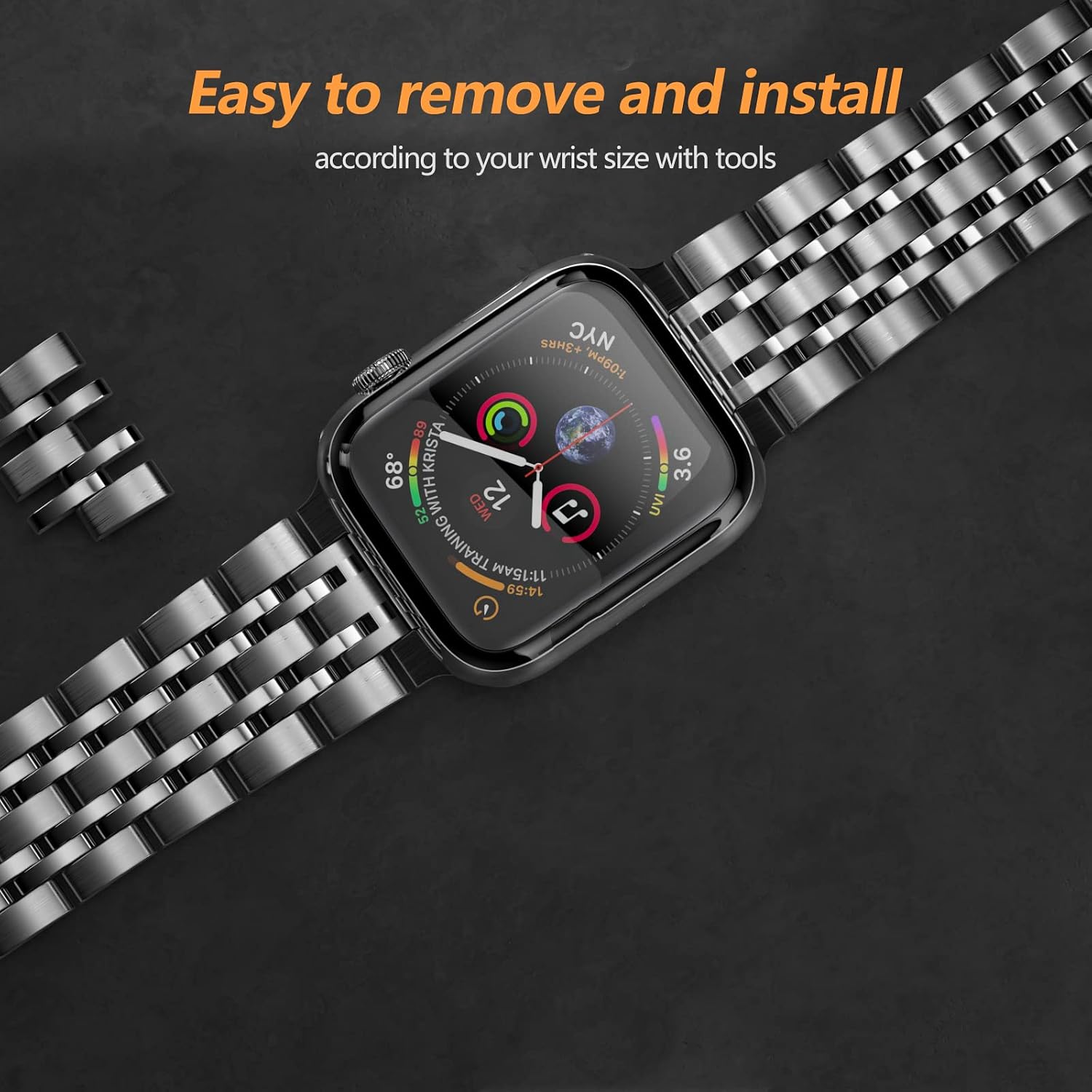 Luxury Apple Watch Bands for Apple Watch Series 7 Apple Watch 6/5/4/3/2/1/SE, Upgraded Stainless Steel Metal Watch Band for Apple Watch Band 38/40/41/42/44/45mm(Grey,38/40/41mm)