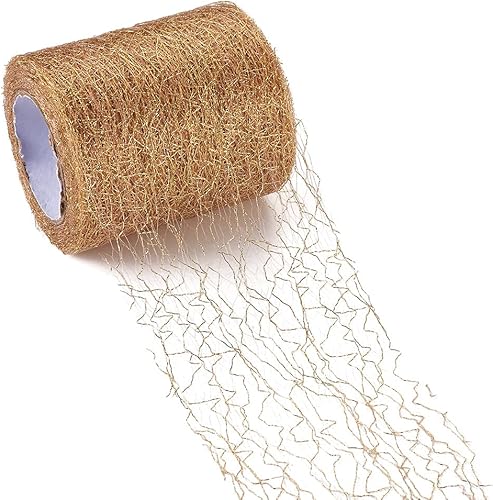 Miniatura 2 de KISSITTY 1 rollo20 yardas de tela de telaraña de vara dorada de 2.953 in de tul de tela de malla de tul con agujero grande para falda, pompones de