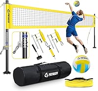 Vista 1 de Juego de red de voleibol profesional portátil para exteriores con postes de aluminio de altura ajustable, sistema de cabrestante, voleibol con bomba