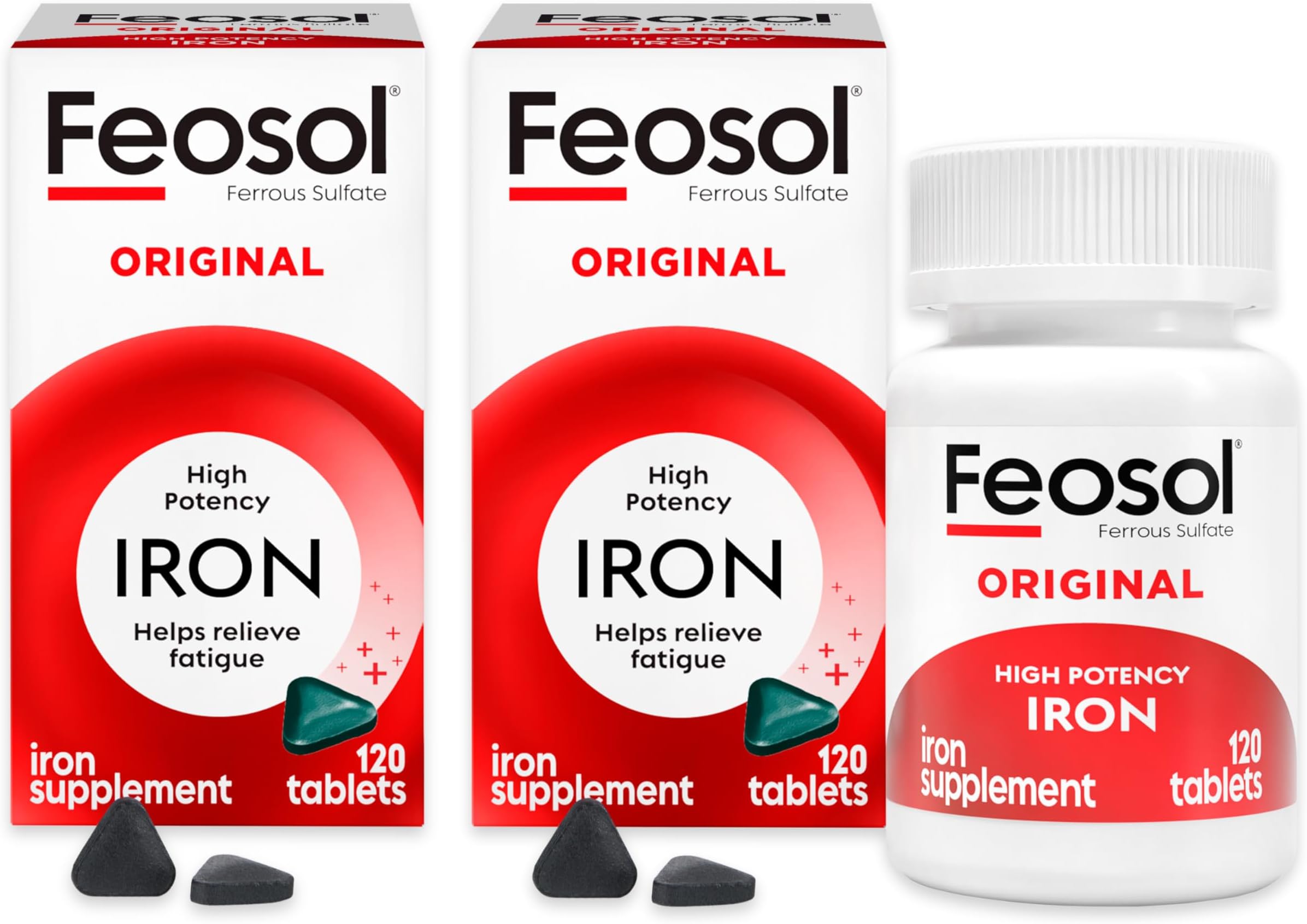 FeosolOriginal Iron Supplement Tablets,Non-heme 325mg Ferrous Sulfate (65mg Elemental Iron) per Iron Pill, 1 Per Day, 4 Month Supply, for Energy and Immune System Support (120 ct Pack of 2)