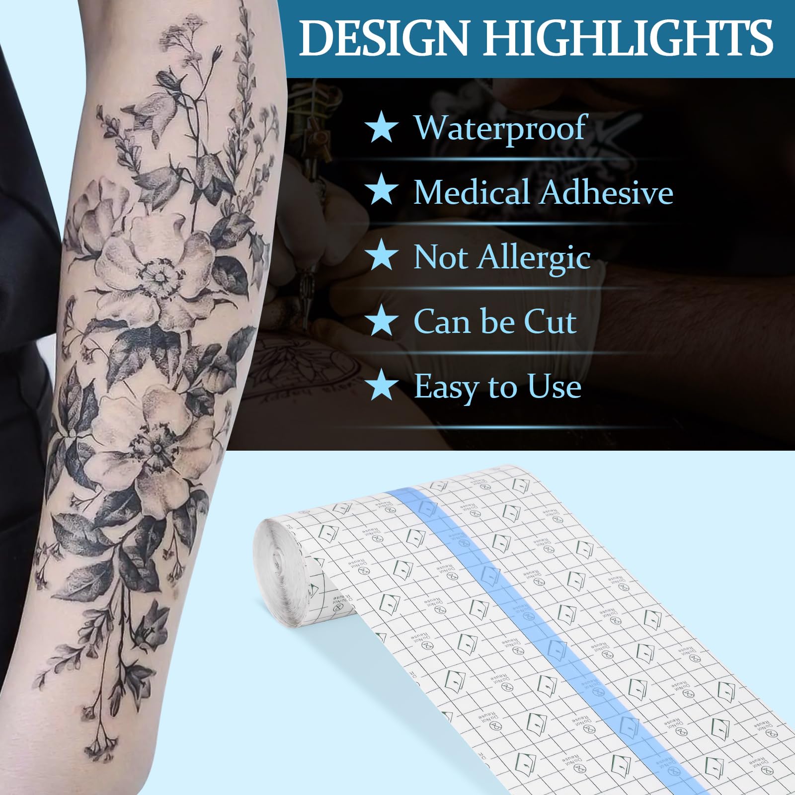ATOMUS 10m tattoo Bandage Roll Film wasserdicht transparent Nachsorge Klebstoff Heilung Verband Tattoo Supplies