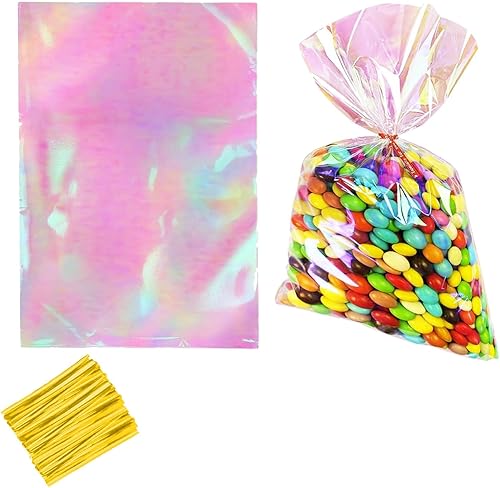 Miniatura 1 de Bolsas holográficas iridiscentes transparentes para violonchelo, bolsas de plástico para golosinas, paquete de 50 unidades