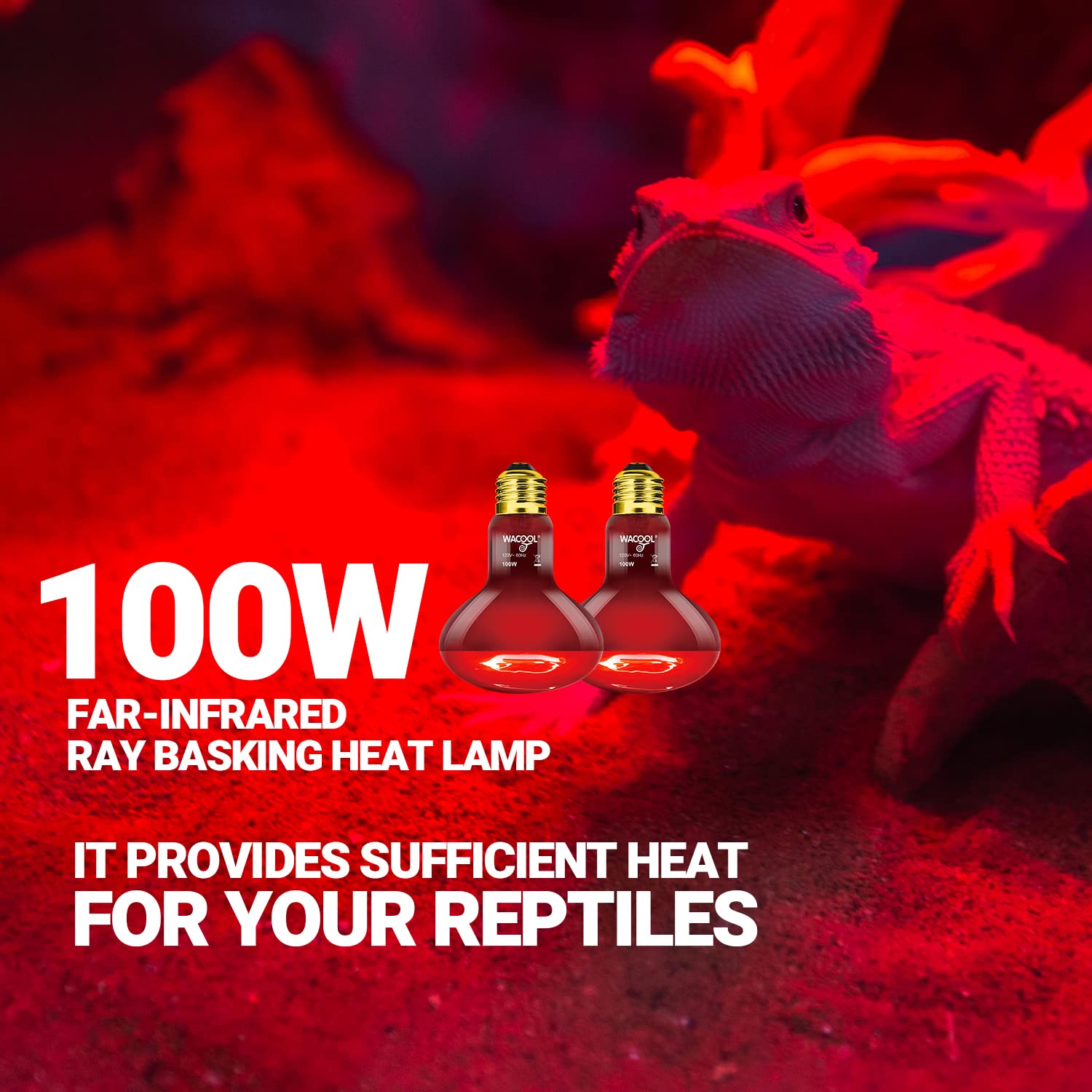 WACOOL 4 Pack Reptile Heat Lamp Bulbs,100W Infrared Basking Spot Light for Reptiles & Amphibians, Red Heat Lamp Bulb for Bearded Dragon Gecko Turtle Lizard (75, Watts)… - image 4