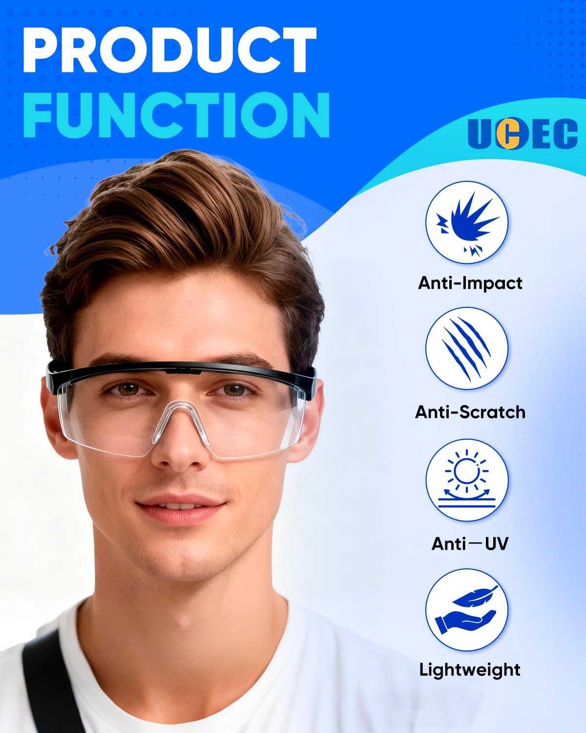 UCEC Clear Safety Glasses, Eye Protection Glasses