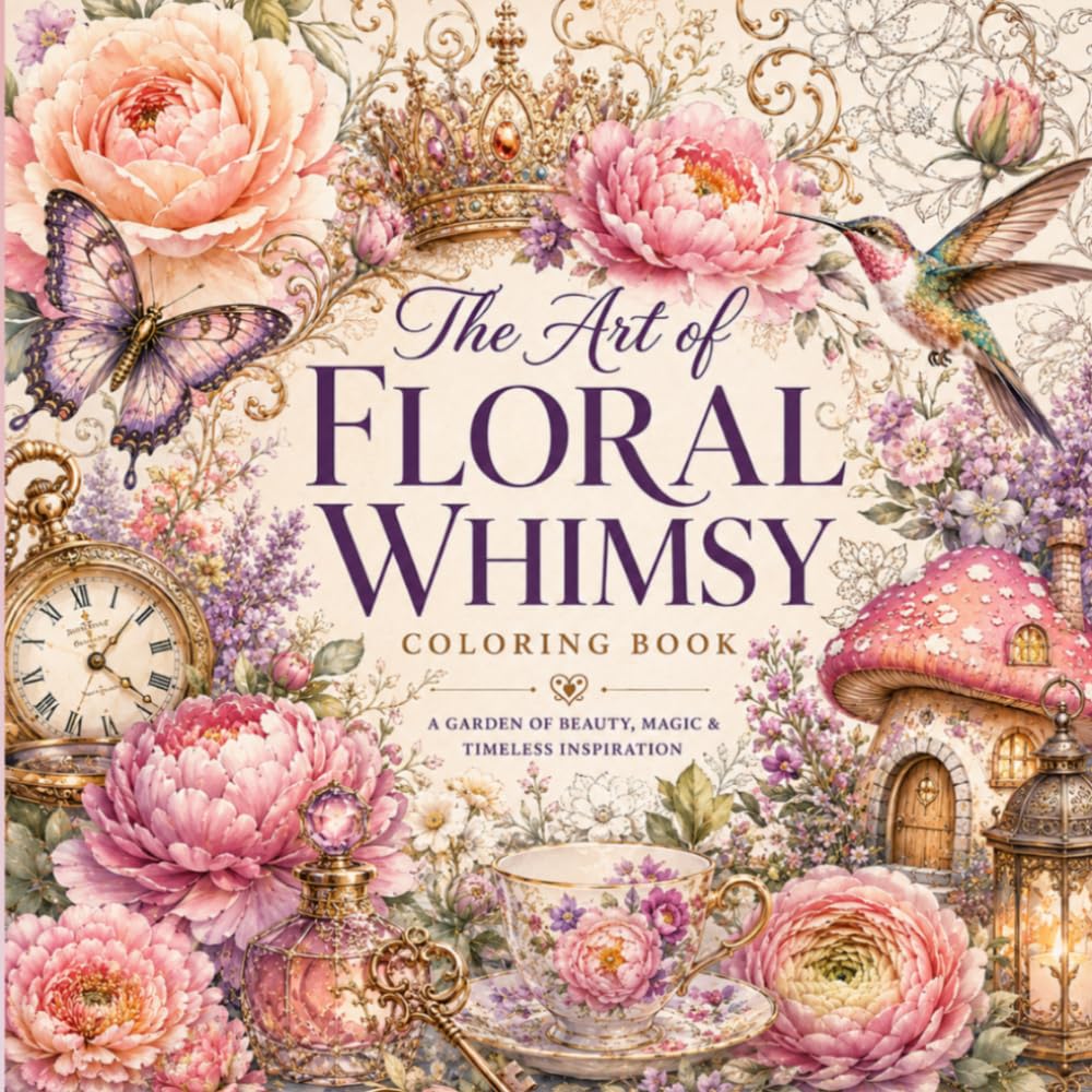 The Art of Floral Whimsy: 50 Relaxing Coloring Pages Filled with Enchanting Flowers, Charming Creatures & Whimsical Treasures