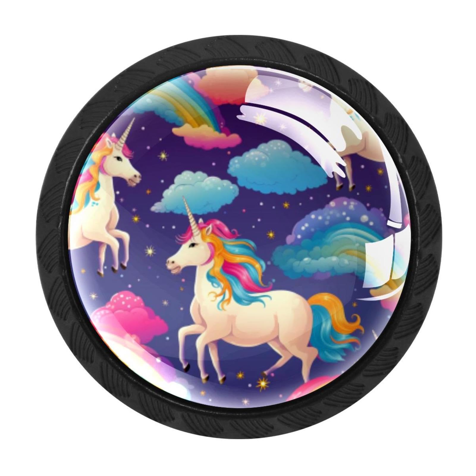 Chenzzzz Multicolored 08 4 Pack Drawer Knobs, Black Handle Dresser Drawer Pulls, Round Decoration Cabinet Hardware Pulls With Screws For Kitchen Cupboard Wardrobe, Rainbow Unicorn