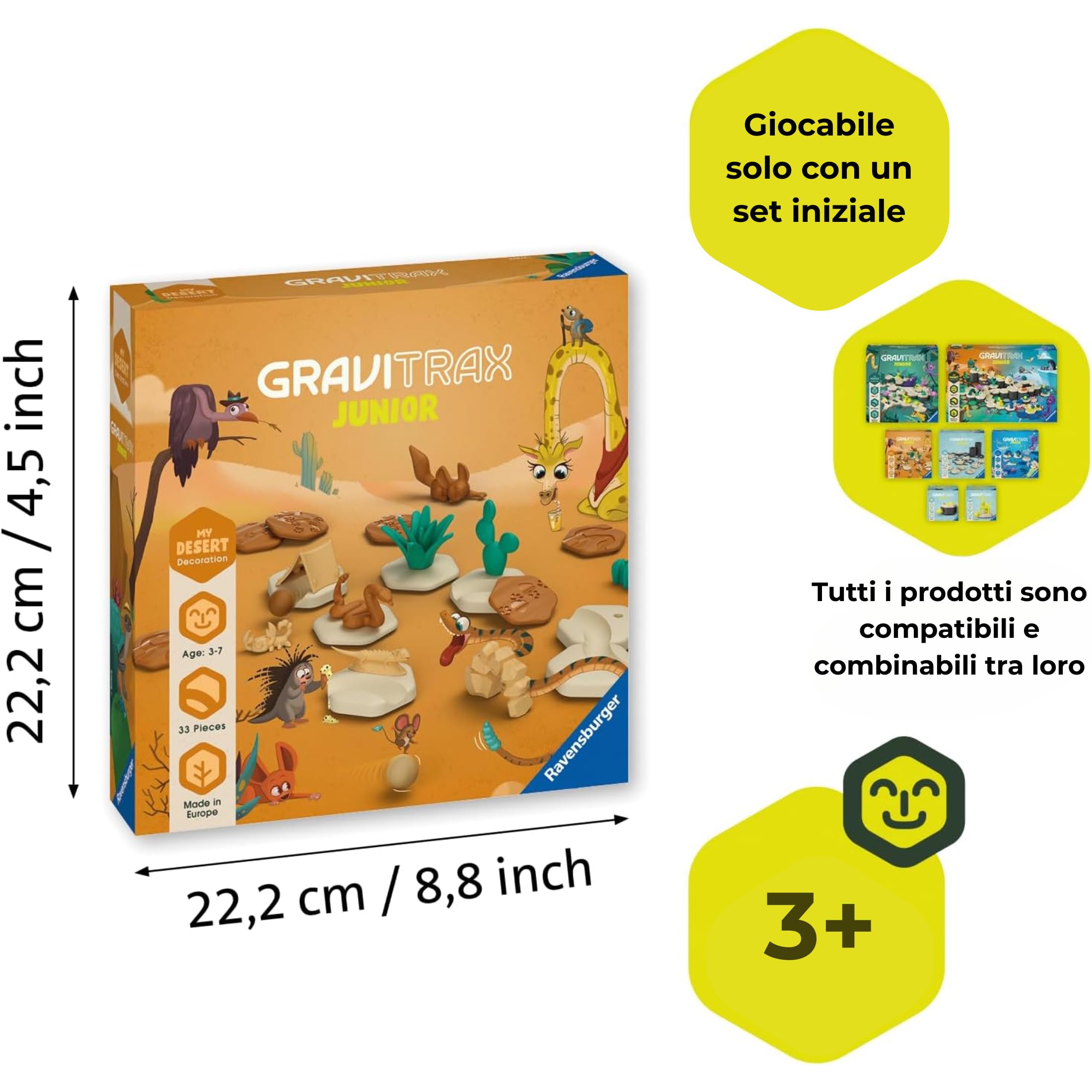 Ravensburger - GraviTrax Junior My Desert Decoration: Espansione a tema deserto, Accessorio pista biglie 33 pezzi, Gioco STEM 3+ anni, Non giocabile da solo, Compatibile con tutti i GraviTrax