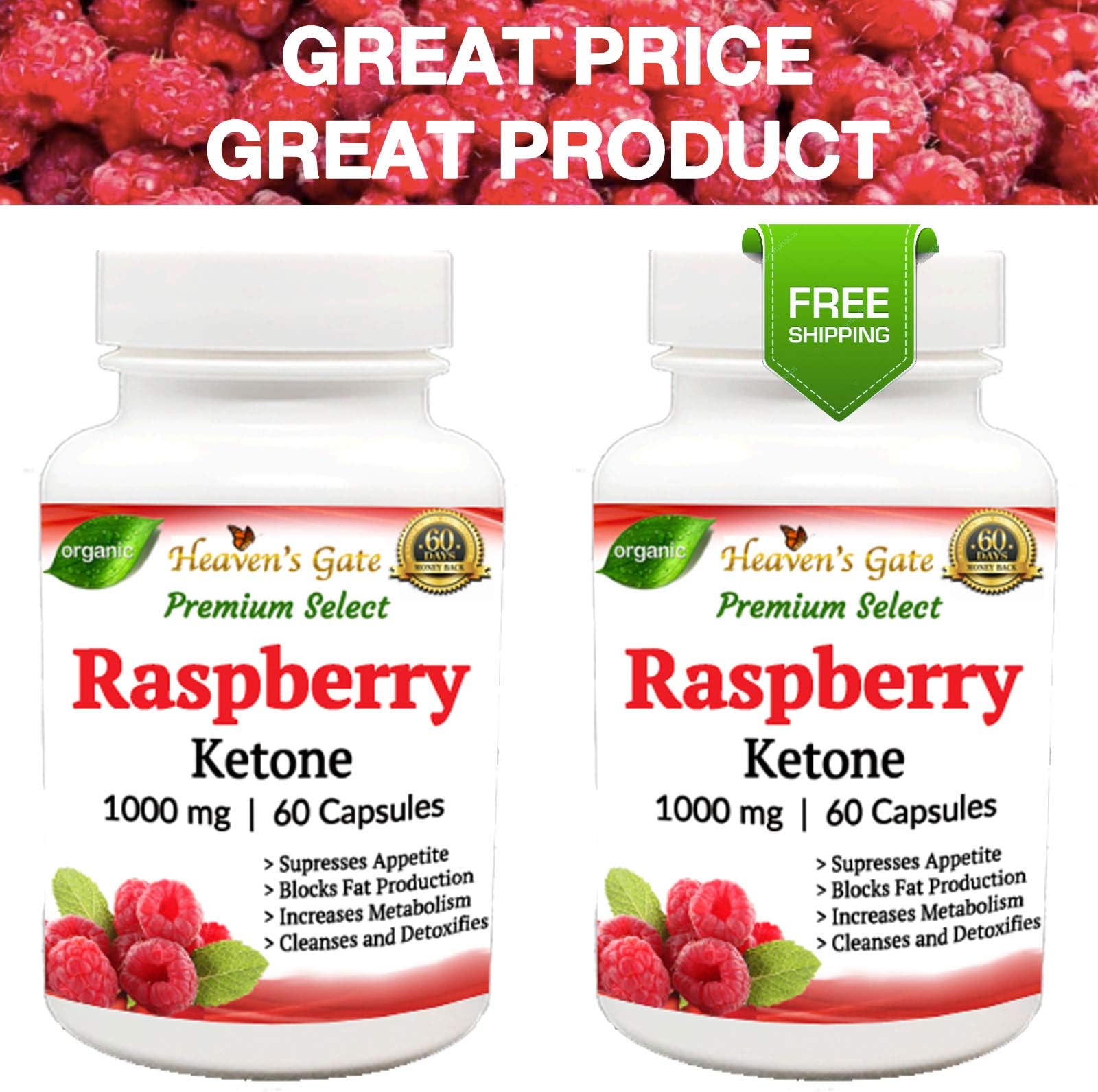 Raspberry Ketones - All Natural Weight Loss Supplement - 1000 mg - 120 Capsules 2 Month Supply