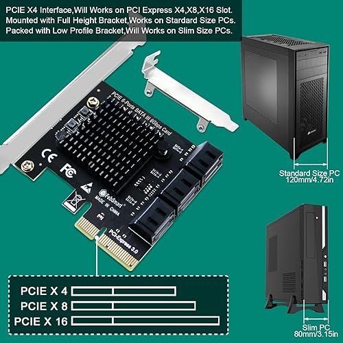 Miniatura 14 de Tarjeta de expansión PCIE 3.0 a 4 puertos 6Gbps SATA III para PC de escritorio, Plug and Play en Windows OS, MAC OS, Linux, ASMedia ASM1064