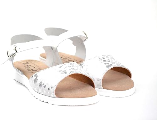Sandalia Plana Comoda Blanca Piel con Plantilla Gel. oh!! Isabella 717  dalmata (36 EU, Blanco) : Amazon.es: Zapatos y complementos