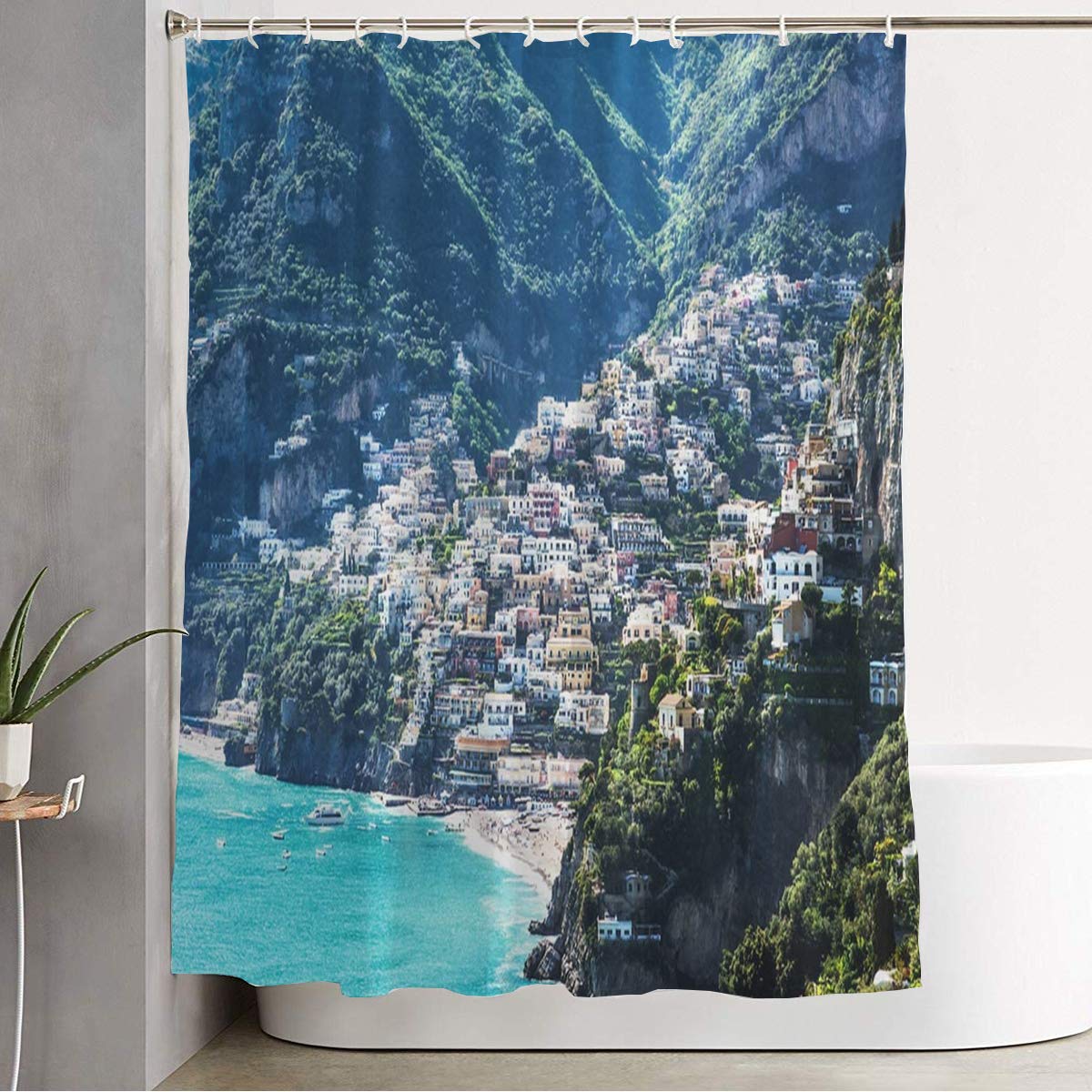 Bathroom Shower Curtain Sorrento Typical Old Town Amalficoast Italy Amalfi Day Positano Sunlight Bay Beach Naples Rustic Durable Fabric Waterproof Bath Curtain Sets with Hooks 72" x 78"