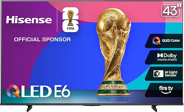 Hisense 43" E6 Cinema Series QLED 4K UHD Smart Fire TV (43E6QF, 2025 Model) - QLED, AI Light Sensor, Dolby Vision · Atmos, Voice Remote with Alexa, Motion Rate 120, HDR 10+ Adaptive, Game Mode Plus