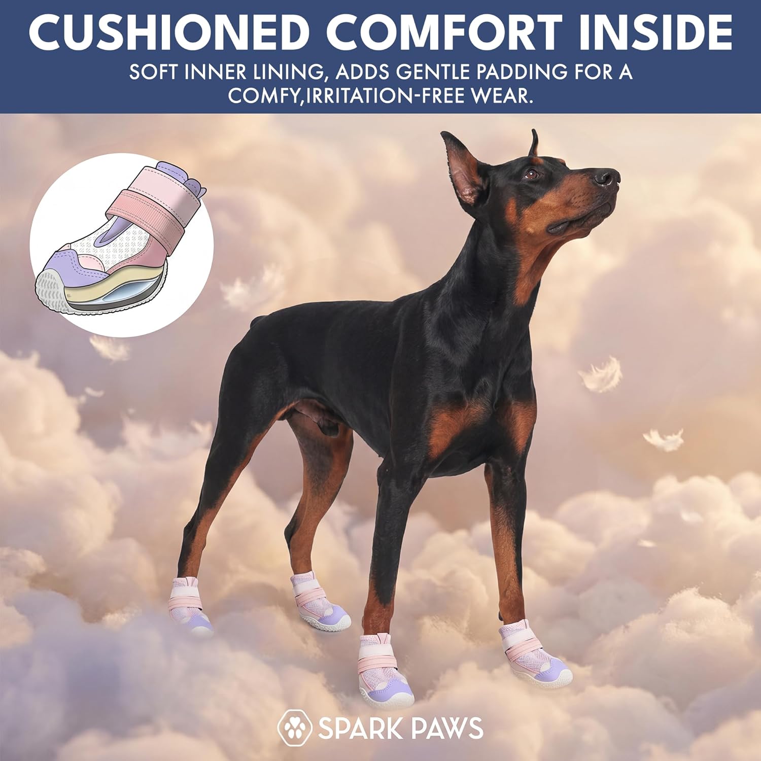 Spark Paws Dog Shoes for Large Small Medium Dogs Breathable Dog Booties for Hiking, Summer Hot Pavement Paw Protectors for Non Slip Rubber Dog Boots for Outdoor (Pink Purple, Size 5)