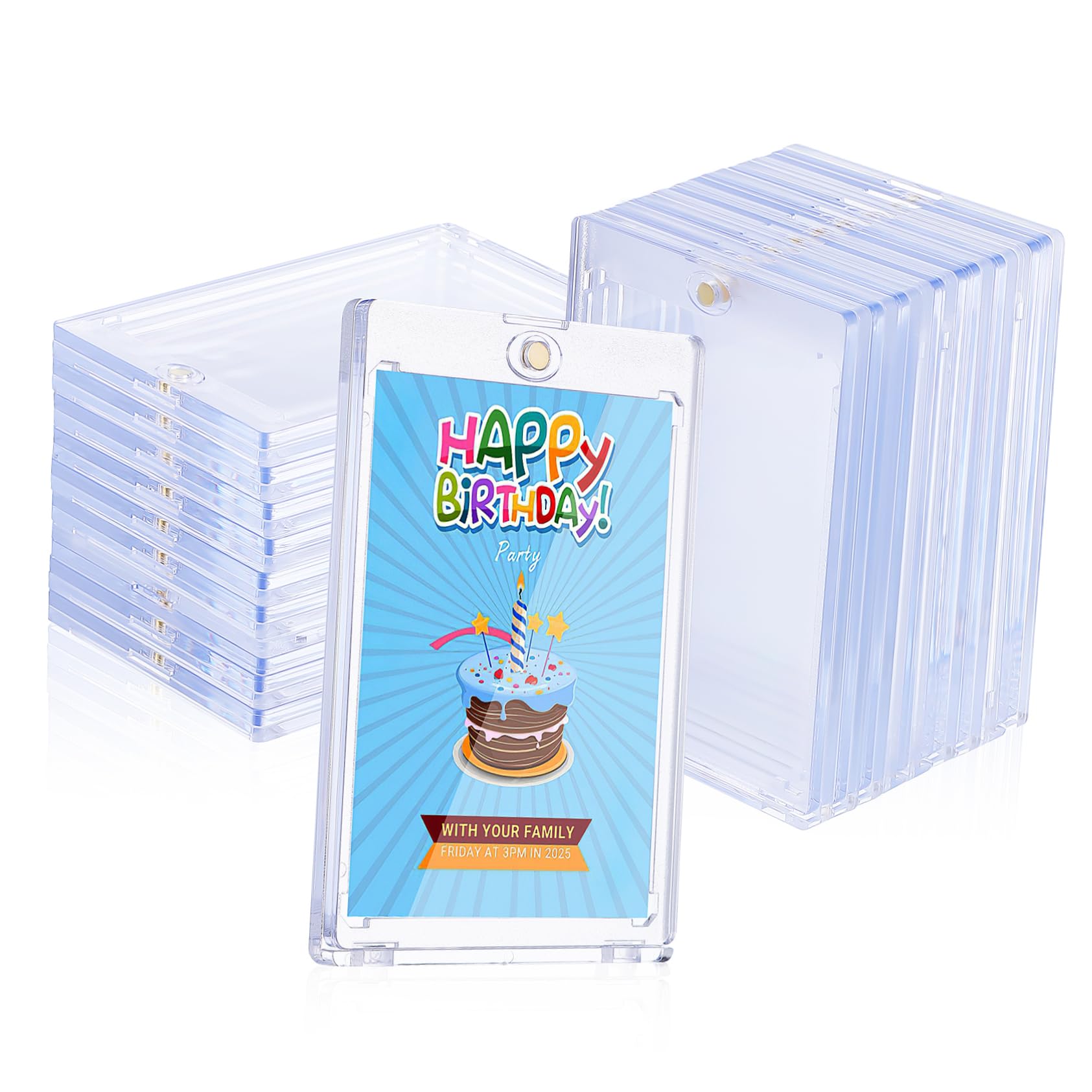 ibasenice Porta Carte Magnetico in Ps, 18 Pezzi, Protezione Rigida per Carte Collezionabili e Figurine, Chiusura Magnetica, Visibilità Chiara