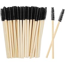 50PCS Disposable Lash Mascara Wands, Bamboo Eyelash Mascara Brushes, Black Eyelash Spoolies eyebrow brush Makeup Kit, Eyelashes Extension Brush Applicator Mascaras Wands Cosmetic Makeup Tools