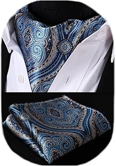 Cravat for Men Silk Paisley Mens Cravat and Pocket Square Set Polka Dot Ascot Tie and Handkerchief for Wedding Party Christmas