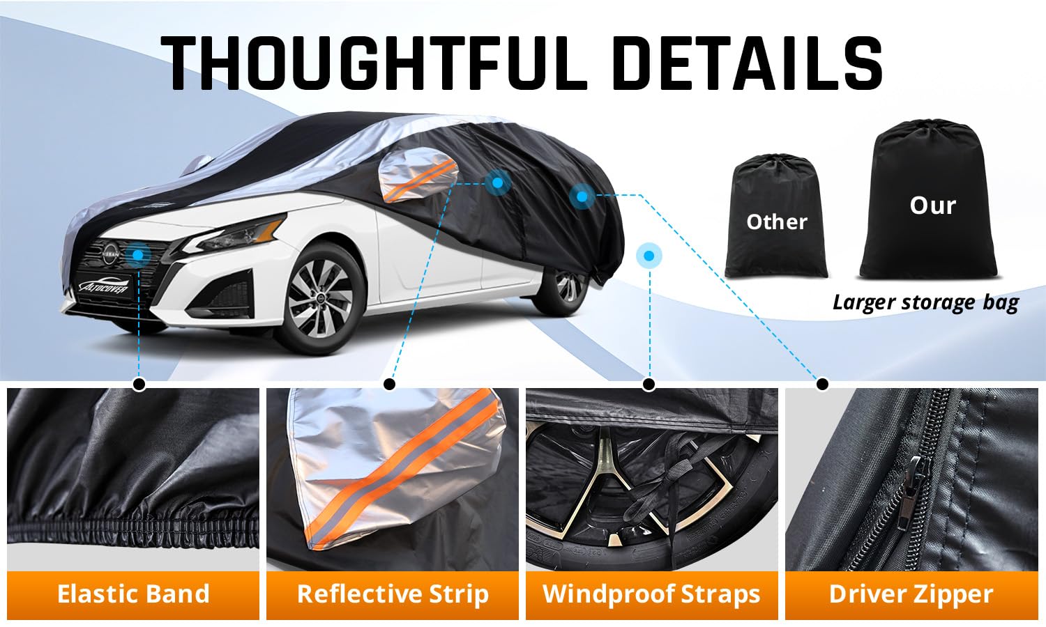 Altima Car Cover Waterproof All Weather with Silver Strip Design Custom Fit for Altima 2005 2025 Accessory with — view 5