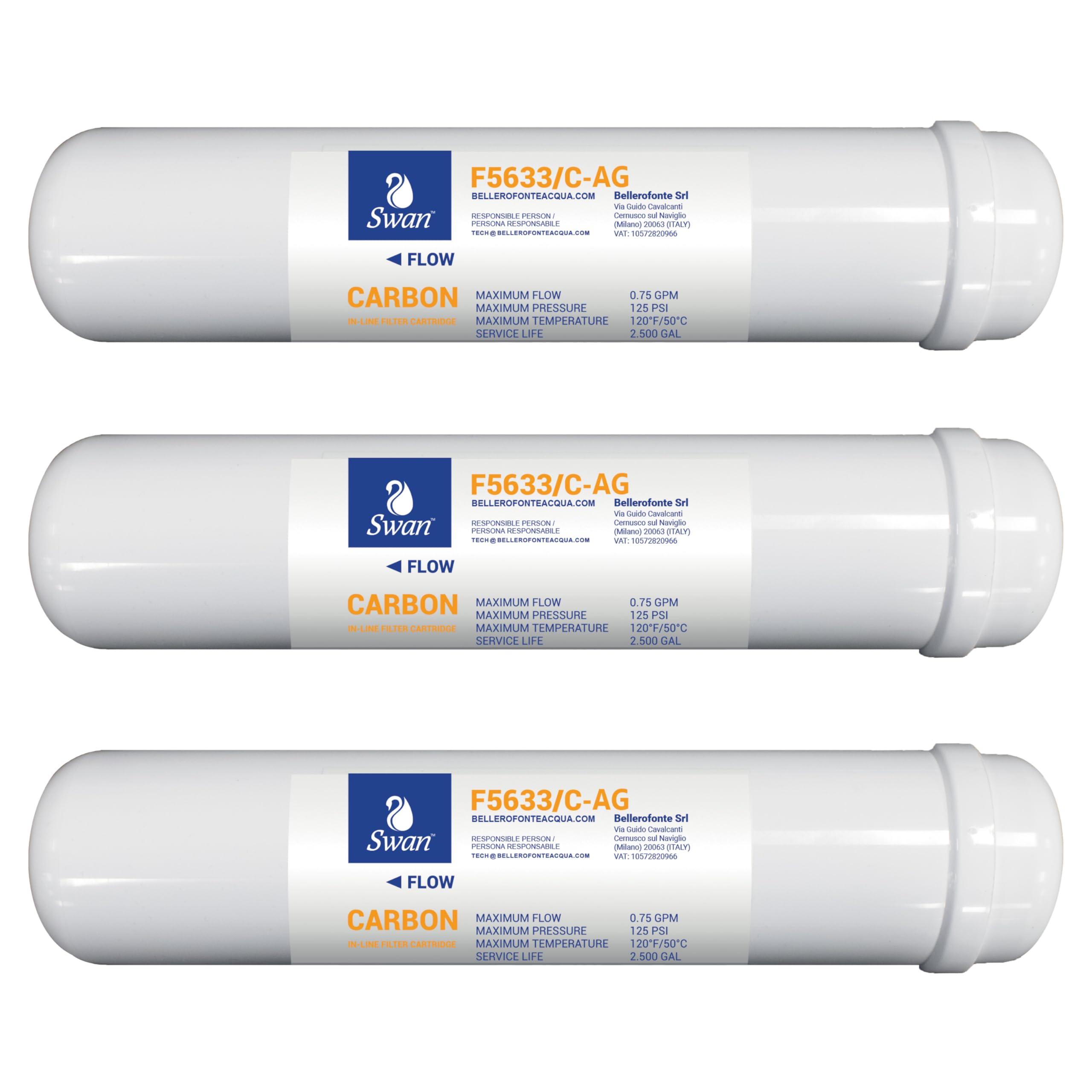 Filtro impianti osmosi in Linea Carbone Argentizzato 12 Pollici Antibatterico 3 PZ