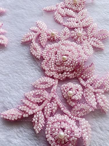 Vista 27 de PLune Apliques de encaje con cuentas, parches perfectos para vestidos de boda, accesorios de ropa, un par/bolsa, 5.5 x 12.9 pulgadas (blanco)