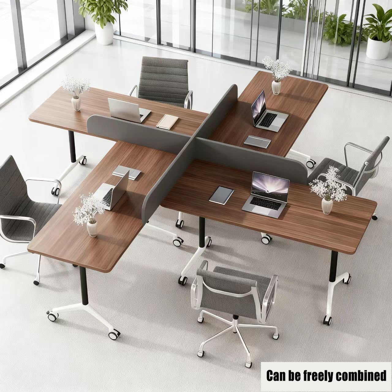 Folding Conference Room Table with Lockable Casters Foldable Mobile Training Desk for Office Seminars (Walnut 6Pack, 47.2in x 23.6in x 29.5in)