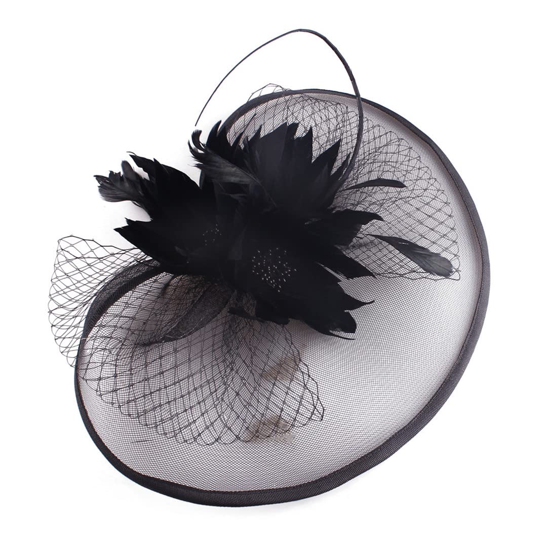 Lmtossey Sombrero De Fiesta Fascinator para Mujer Boda Pluma Floral Tocado para El Cabello Sombrero Velos Diadema