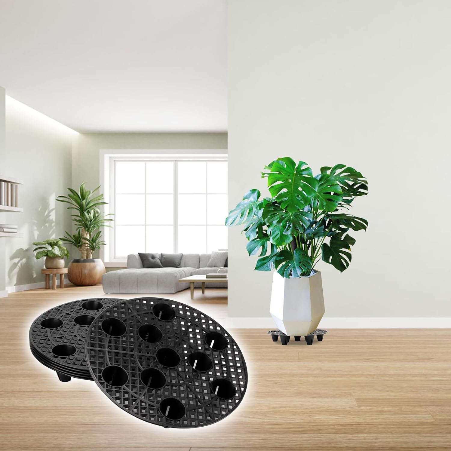 6 PCS Plant Level Pot Elevator, 13.8‘’ Heavy Duty Plant Stands, Plant Saucer Riser for Indoor Plant Flower Pot Grow Drainage, Plant Pot Saucer for Prevent Rot and Damage on Patio & Deck
