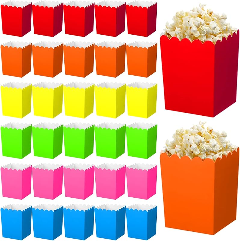 Ramede 48 Pcs Mini Neon Popcorn Boxes Glow Party Popcorn Boxes Set Kit Neon Corn Holders Bulk Small Colors Paper Bags Cardboard Containers for Movie Theater Birthday Party Guests Food Snacks Supplies