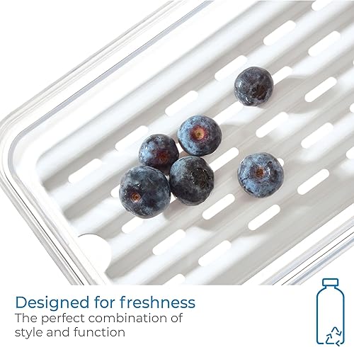 Miniatura 5 de iDesign - Contenedor mediano para productos de nevera con bandeja de drenaje extraíble y tapa, juego de 2 unidades, transparente