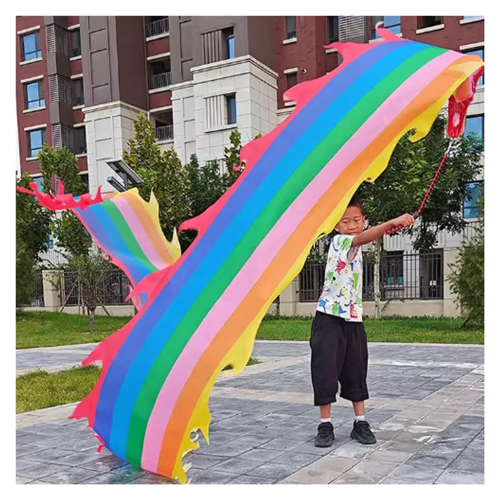 Fitness Dragon Streamer, Fitness na świeżym powietrzu Taniec smoka, Chińska głowa smoka Rekwizyty do tańca smoka Program występów szkolnych Narzędzia Fitness Dragon Belt Pomyślna chmura(Colorful,3Mete
