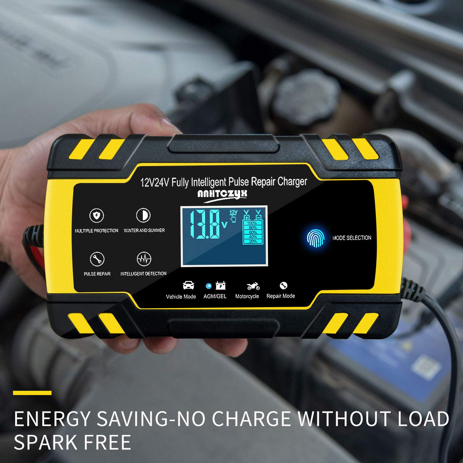 Buy Car Battery Charger, 12V 8A / 24V 4A Smart Charger & Maintainer, 3-Stage Automatic Trickle Battery Charger For 2AH-150AH Lead Acid Batteries, AGM, GEL (Yellow) Online | Carrefour UAE - View #5