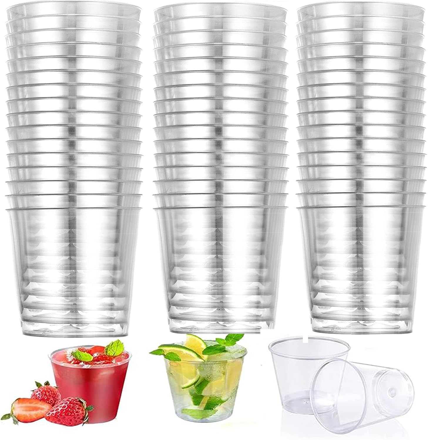 Clear Plastic Cups Plastic Shot Glasses Disposable Clear Cups Plastic Shot Glasses Made Of PS Material,Ideal For Wine Tasting,Weddings, Outdoor Events, Travel,and Celebration 50 Pack 90ml