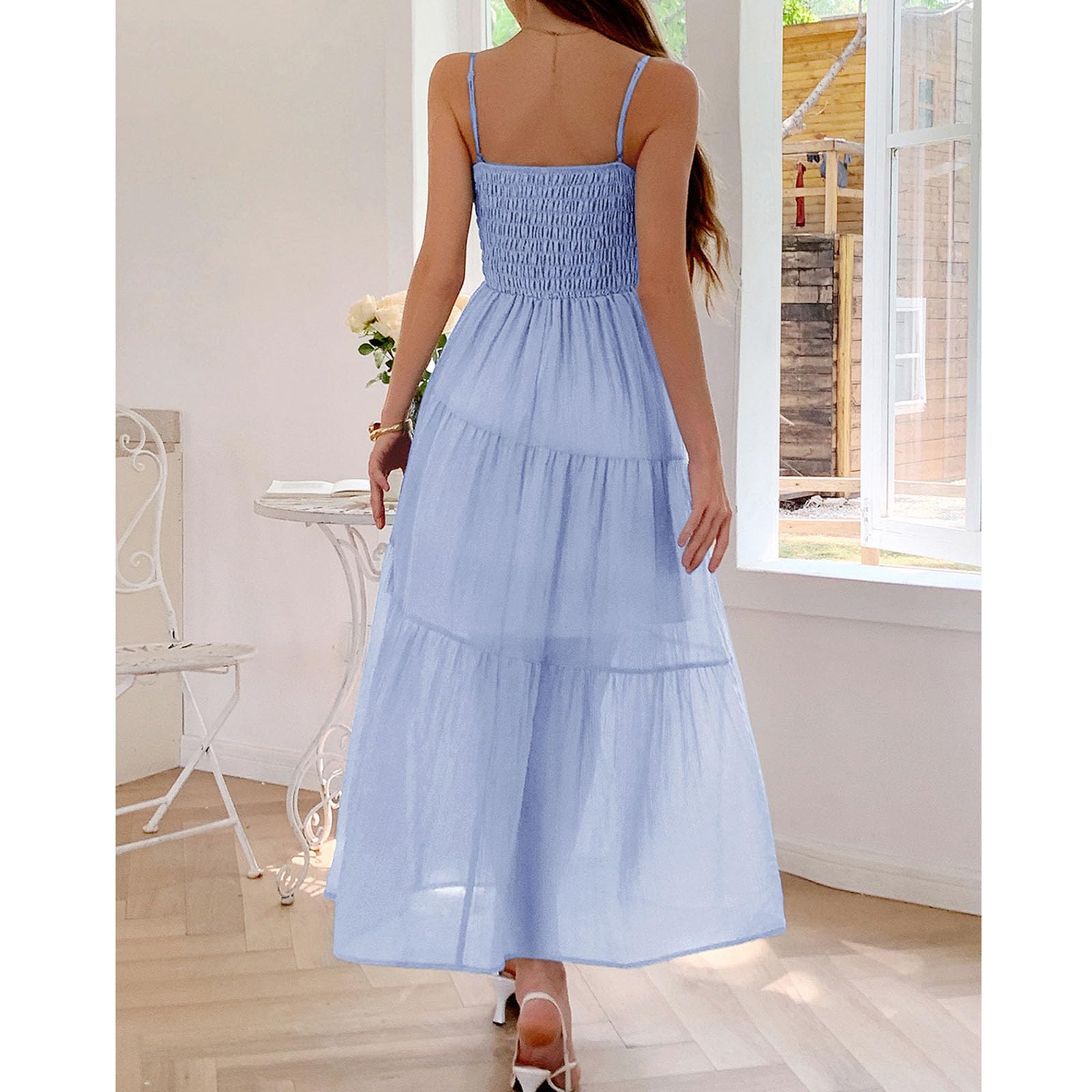 Vestido de Verano para Mujer, Vestido Largo sin Mangas con Cuello en V y Corte Cruzado, Vestido Fluido de Playa para Vacaciones, Fiestas y Viajes.