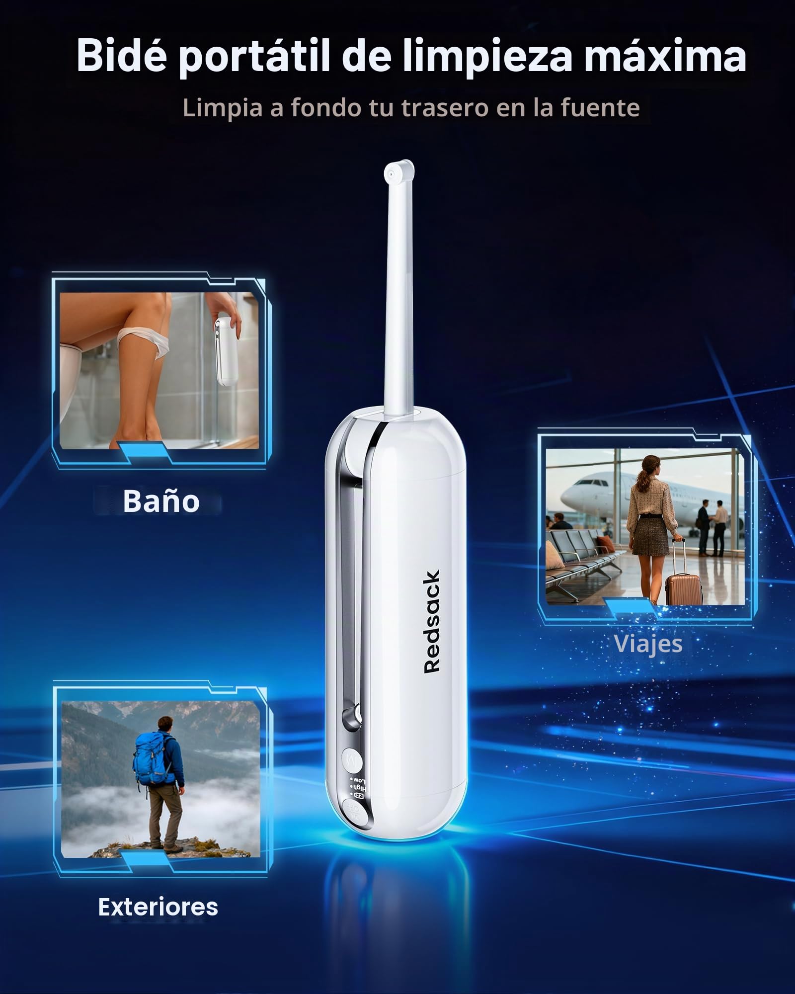 Bidé portátil eléctrico para viajes, botella de higiene íntima por USB-C | Pulverizador, depósito de agua plegable de 200 ml (6,8 oz) para acampada, 2000 mAh, cuidado personal para hombres y mujeres.