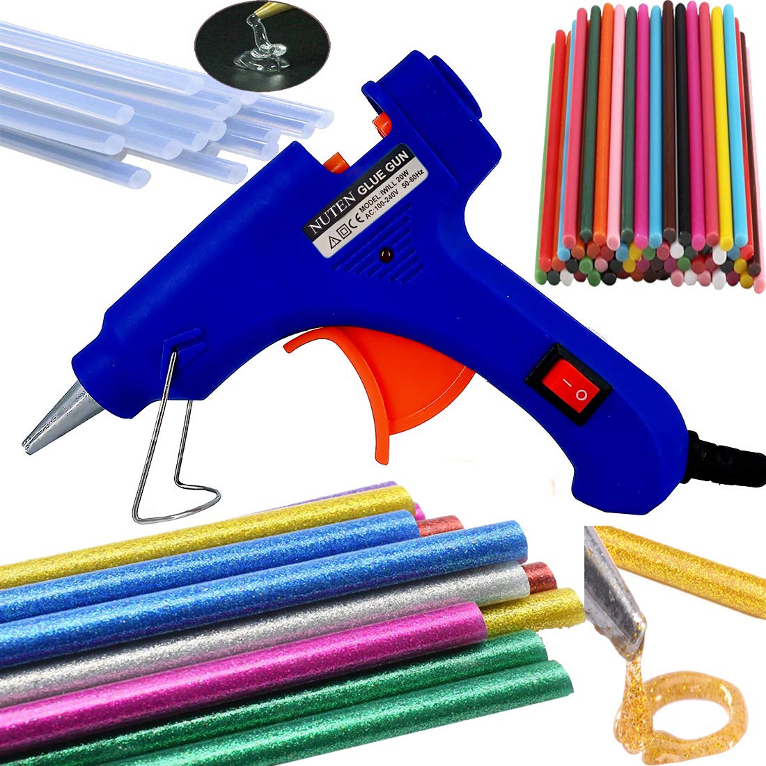 NUTEN You Have to Believe it. Before you see it 20 Watts Hot Melt Mini Glue Gun with 5 Transparent, 5 Fluorescent, 5 Glitter Glue Sticks for Decoration and and Craft Use | Corded Electric (Blue)-image-22