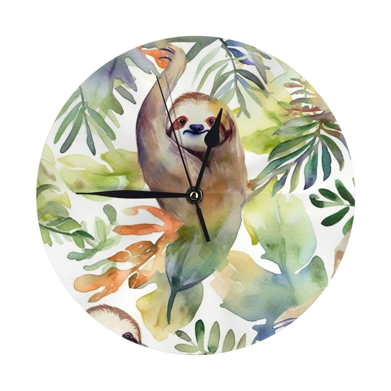 Horloge murale paresseux aquarelle à piles, idée cadeau déco pour chambre et salon