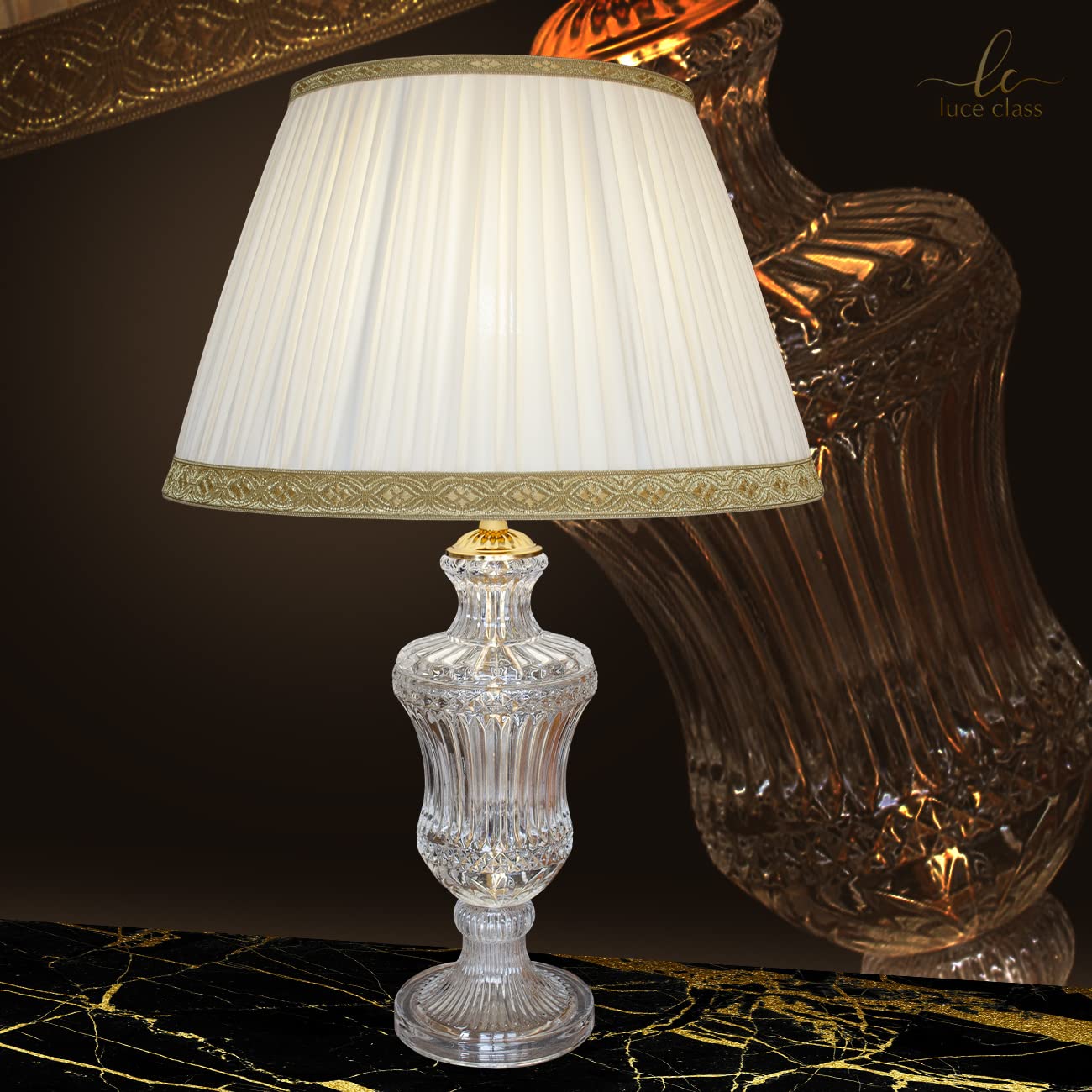 Lampada da tavolo comodino puro cristallo con paralume