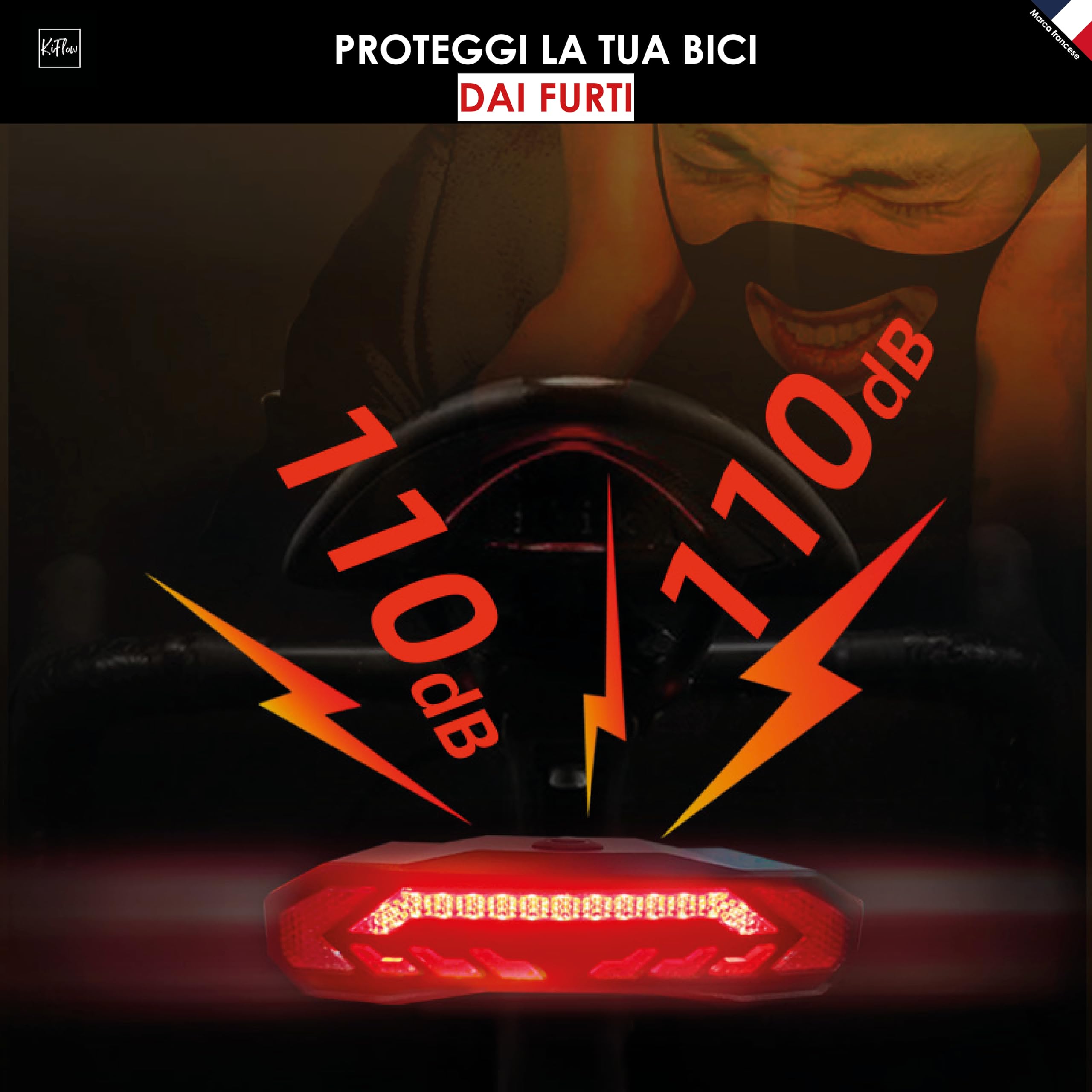 KIFLOW Luce Posteriore Bici con Frecce per Bici Elettrica e Allarme