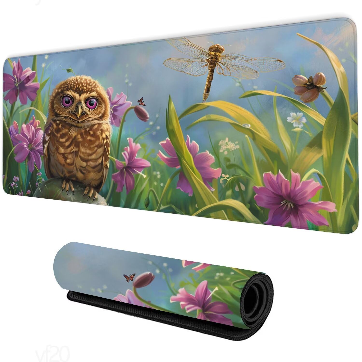 Alfombrilla Ratón búho Alfombrilla Raton 1600x800x3mm,flor Alfombrilla de Ratón Extendida de Gran Tamaño con Bordes Cosidos,Protector Escritorio,Antideslizante,Alfombrilla Ratón Gaming,Regalo YF-20