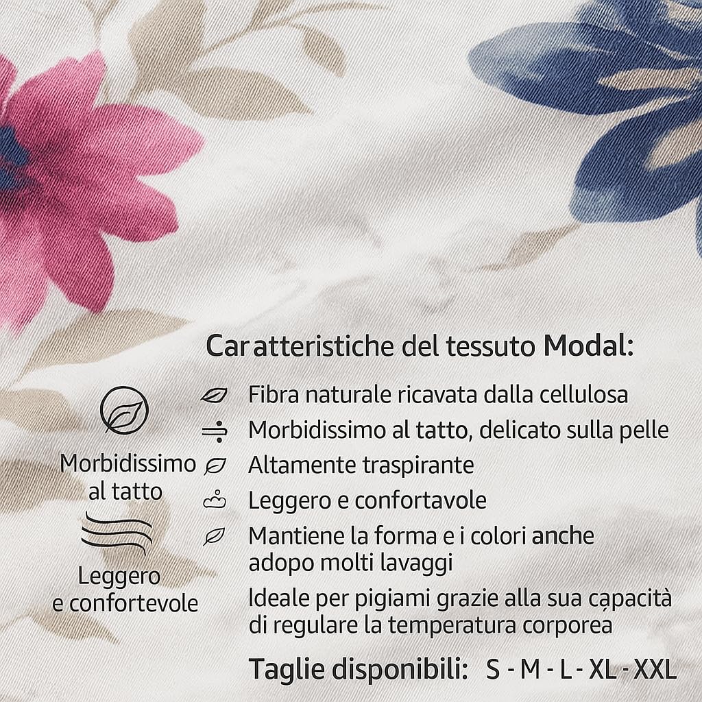 Leedya Pijama de mujer de invierno 100% algodón – Modal – Conjunto largo de manga larga con botones o puños – Varios colores de flores – Suave y cómodo para la noche
