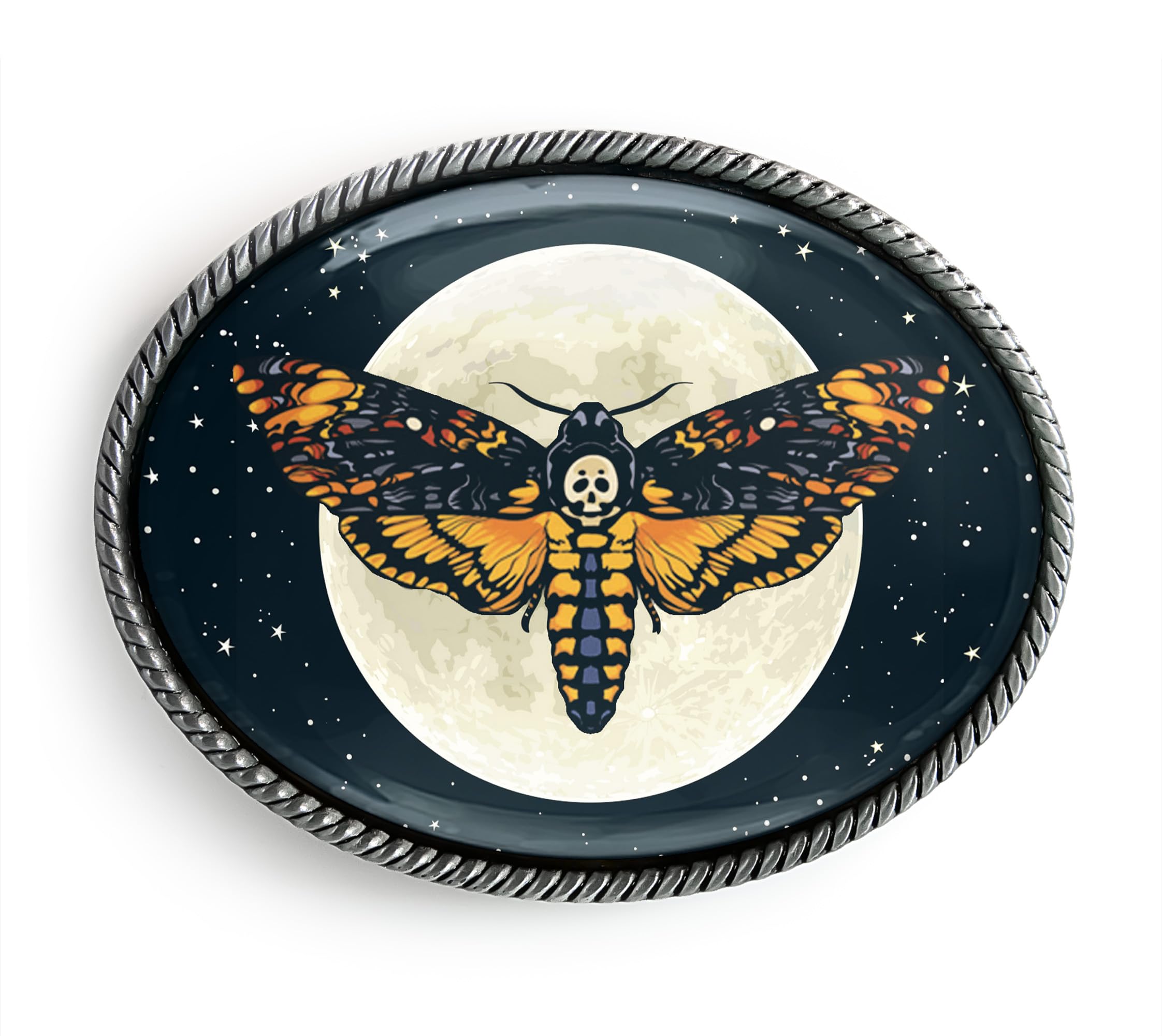 Alchemy Belt Buckle - Celestial Death Head Moth Artisan Handmade Buckle (Antique Silver)