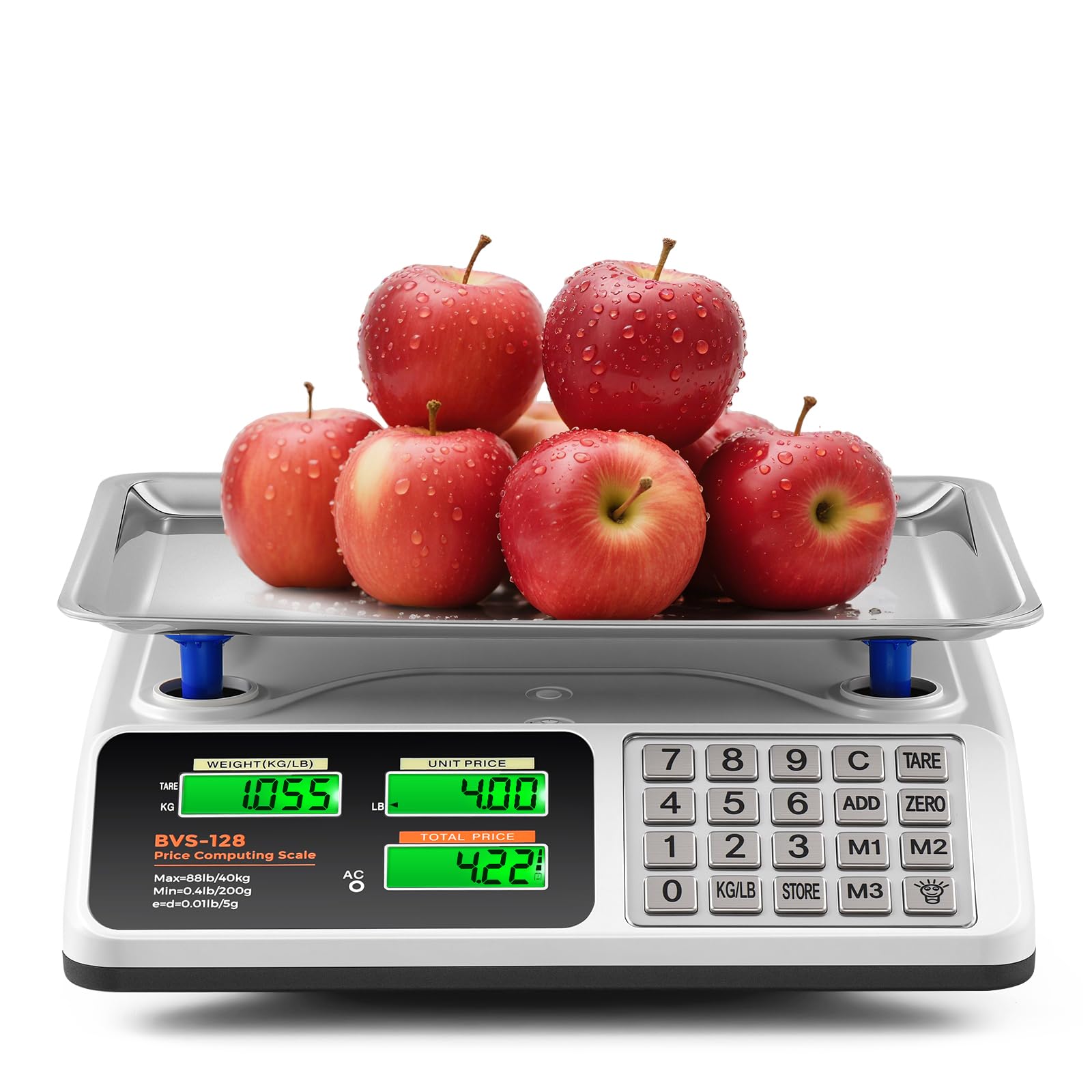 bonvoisin price computing scale 88lb/40kg commercial food scale with stainless steel platform & keys, dual lcd display backlight for meat, produce, deli, farmers market, retail?not for trade?