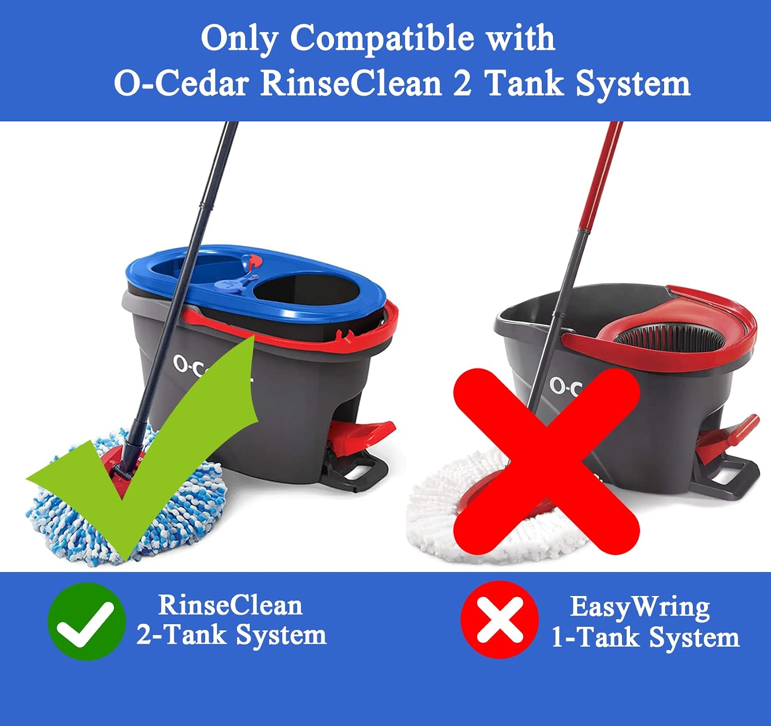 2 Pack Spin Mop Refill Compatible with Ocedar 2 Tank System - Microfiber Spin Mop Replacement Head - Only Compatible with Ocedar RinseClean Spinning Mop