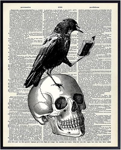 Gothic Edgar Allan Poe The Raven Poster - 8x10 Hipster Vintage Skull Wall Art, Home Decor or Room Decoration - Funny Unique Affordable Gift for Goth