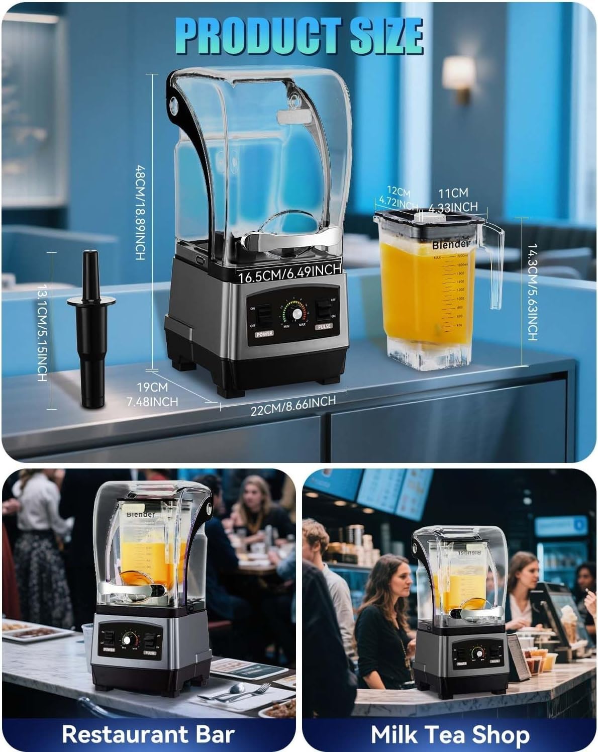 Exprimidor de prensado en frío, licuadora silenciosa con tapa, procesador de alimentos eléctrico profesional de encimera, cuchilla de acero inoxidable de seis cuchillas(Gray)