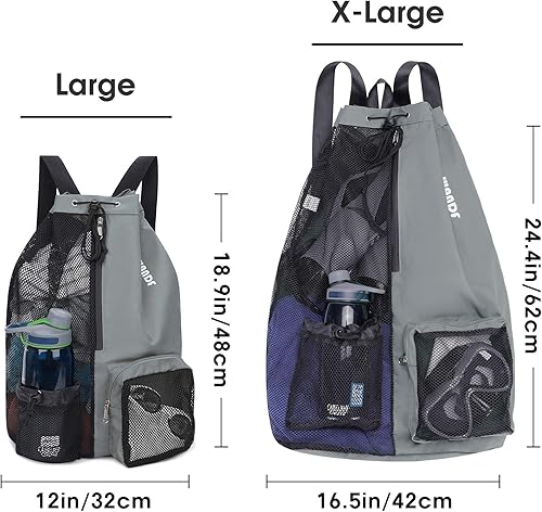 Vista 80 de WANDF Mochila de malla con cordón y bolsillo húmedo para natación, gimnasio y equipo de entrenamiento Negro