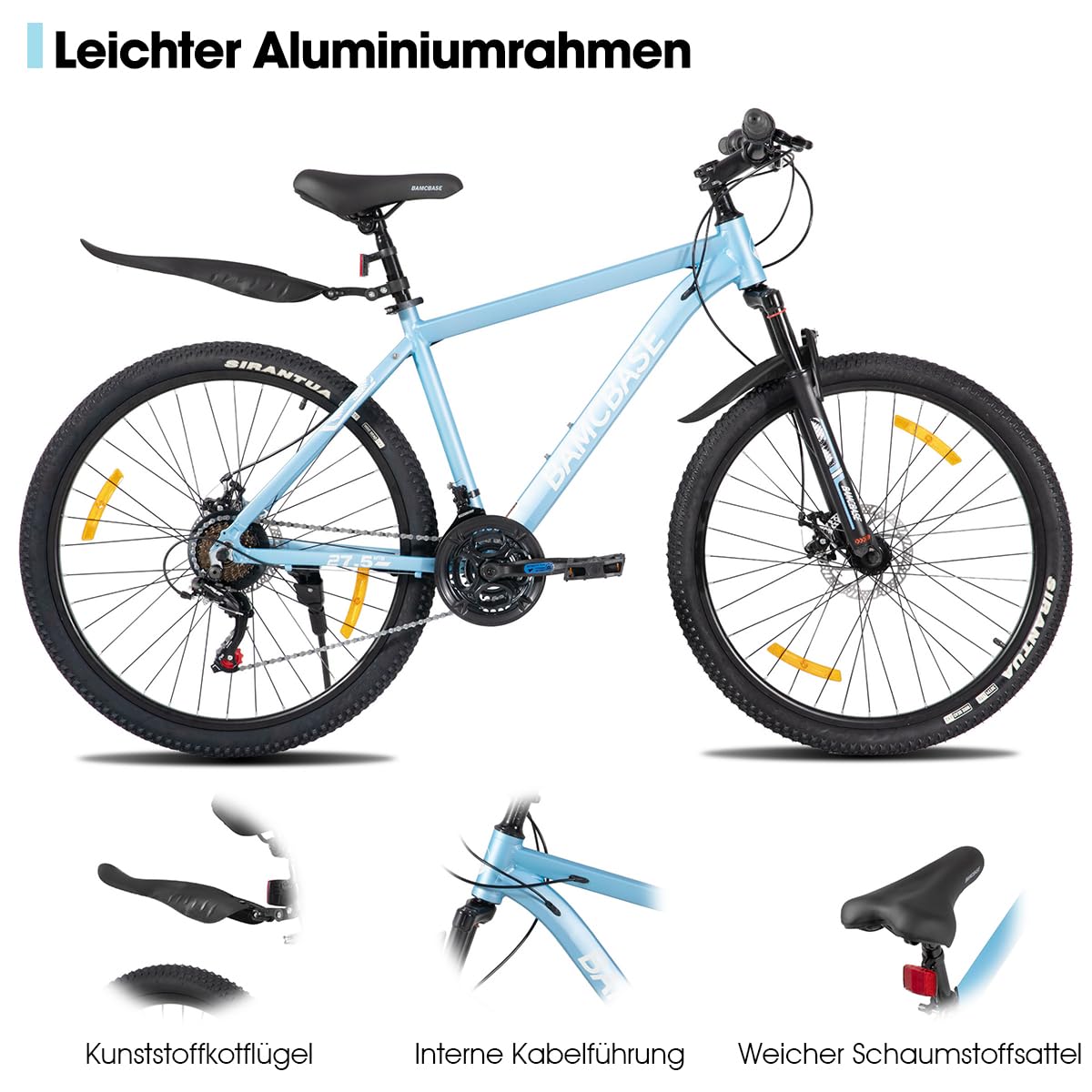 Hiland 26" 27,5" VTT pour homme et femme avec cadre en aluminium, 21 vitesses Hardtail Vélo pour adulte avec frein à disque, noir/bleu/vert/violet/blanc